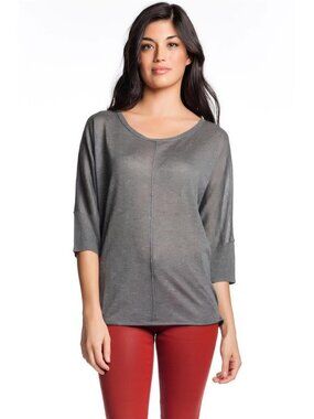 360 Sweater Asha Top Grey 3/4 sleeves Pewter Shirt Gray Shinny Designer Silver